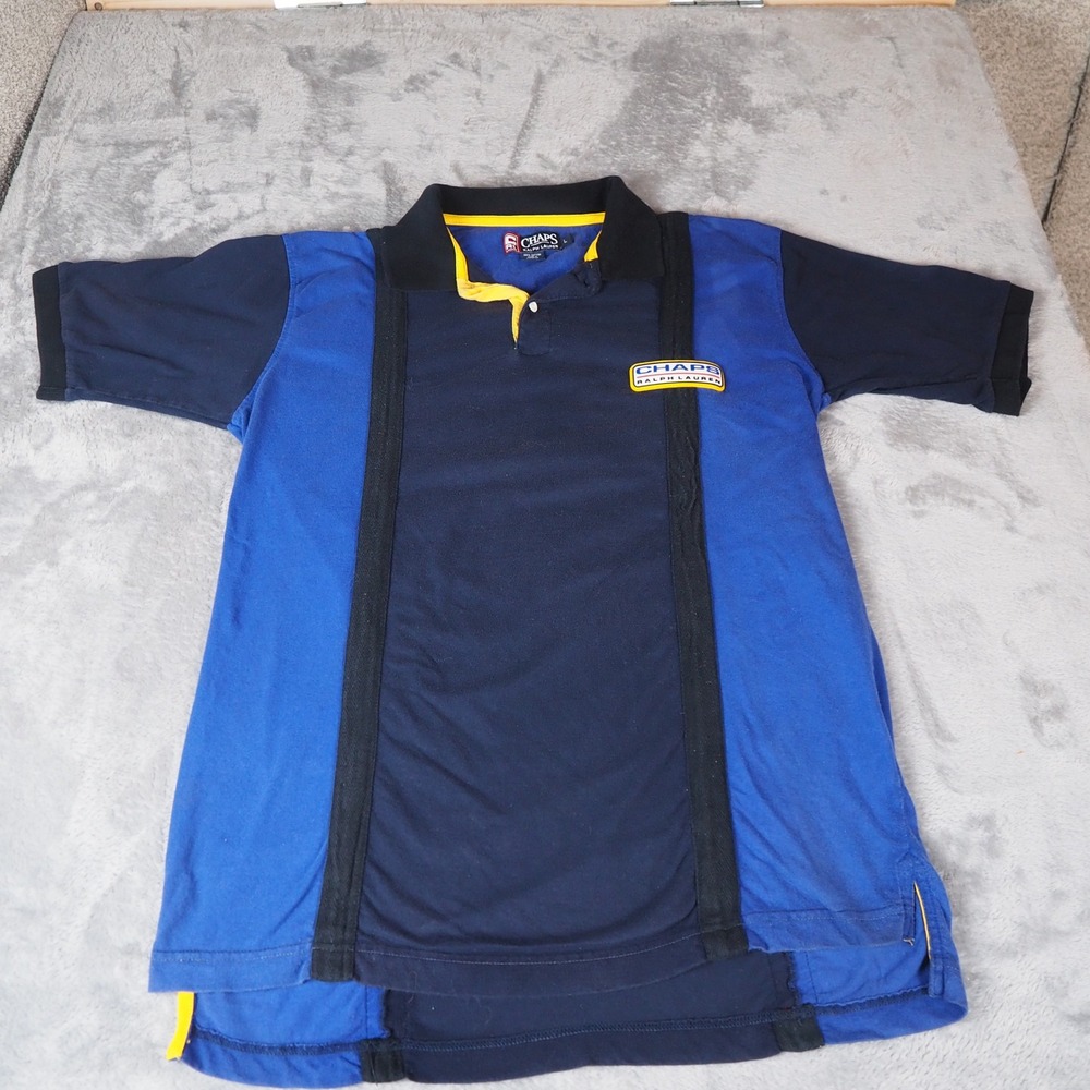 Vintage Chaps Ralph Lauren Polo Mens Large Navy Colorblock 90s Rubber Logo Y2k